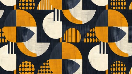 Wall Mural - Abstract geometric pattern with yellow, white, and blue circles