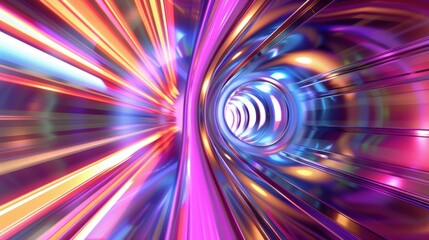 Wall Mural - Abstract colorful tunnel with bright lights and reflective surface