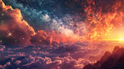 Wall Mural - Stunning natural scenery of sunset sunrise and Milky Way in the sky