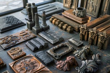 Poster - Various objects arranged on a table, showcasing a mix of textures and shapes, Crafting unique textures for 3D modeling projects