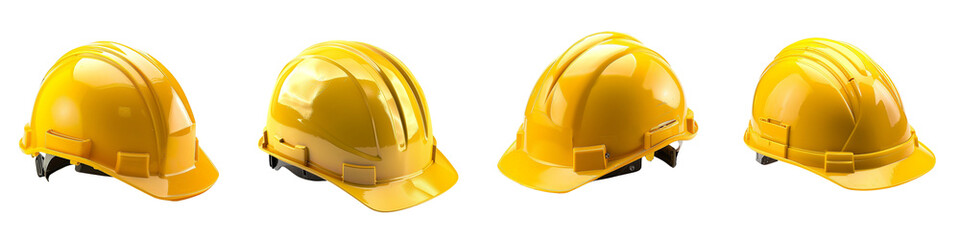 Set of A Safety yellow hard hat helmet on a transparent background