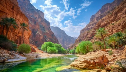 Wall Mural - The deep green river winds its way through rugged mountains with towering cliffs on both sides