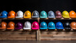 © daniil - multicolored safety construction worker hats, safety at work