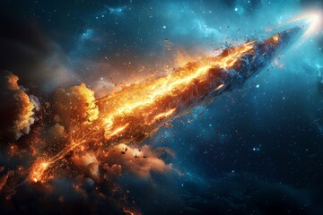 Wall Mural - Fiery meteor streaking through space with explosive force