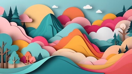 Poster - 3D abstract background with paper cut shapes. Design layout for business, posters and invitations. colorful