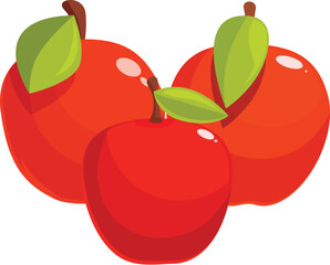 Poster - Three red apples with green leaves are lying on white background