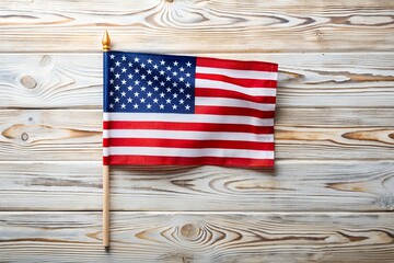 Happy Independence day: 4th of July, American flag on white wooden background.