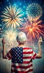 Poster - Creative abstract template collage of senior female back celebrating 4th july usa independence day fantasy billboard comics zine minimal