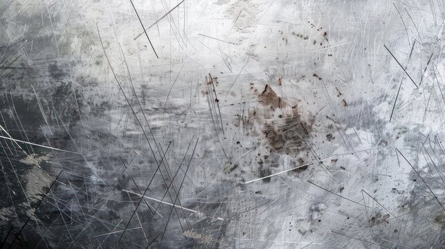 Abstract Background, a detailed view of a metallic surface with scratches and tarnish, showcasing a variety of grey tones and reflections