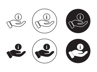 Poster - Hand with information icon set. black filled and outlined style. Hand hint with finger pointed vector symbol.