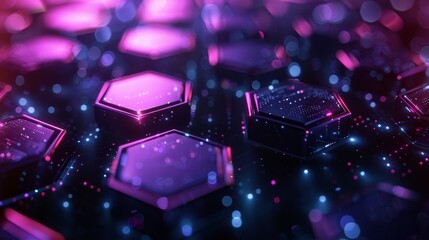 Poster - A hightech setting featuring illuminated hexagons and abstract design elements in a futuristic digital theme