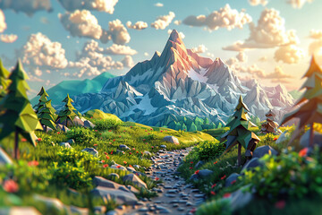 Wall Mural - Low poly mountains landscape background. Generated by artificial intelligence