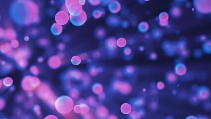 Poster - Abstract purple glowing background with flying balls circles atoms molecules particles energy bubbles, video in high quality 4k, motion design