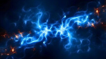 Wall Mural - blue electric lighting on black background. glowing blue electric flash with thunderbolt lighting ef
