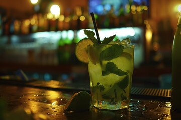 Canvas Print - Mojito cocktail in a bar in Cuba   Havana