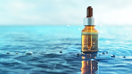 Wall Mural - Serum bottle with dropper on blue ocean like background