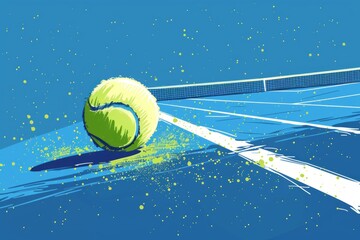 illustration of a tennis ball in a tennis court, vector, desktop wallpaper, background 