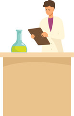 Poster - Young chemist is standing in a laboratory and taking notes of a chemical experiment