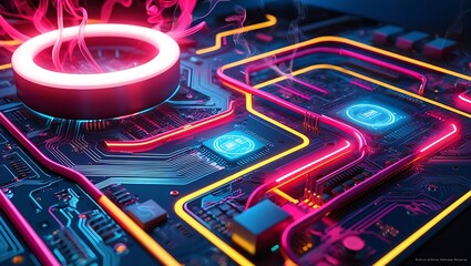 Poster - Abstract background technology circuit bord, processor, electrical, chip, communication, motherboard, computer, circuit board, illustration, microchip