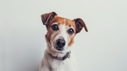 Wall Mural - 2 5 year old Jack Russell Terrier sitting against white backdrop