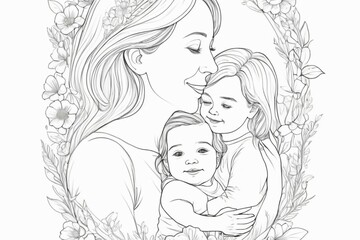 Wall Mural - beautiful young woman and her daughter. mother's Day. vector drawing