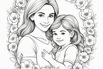 Wall Mural - beautiful young woman and her daughter. mother's Day. vector drawing