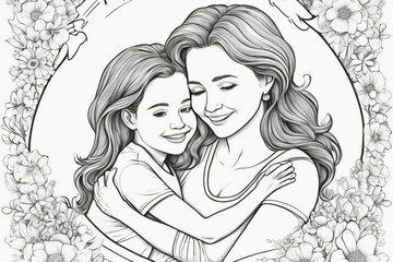 Wall Mural - beautiful young woman and her daughter. mother's Day. vector drawing