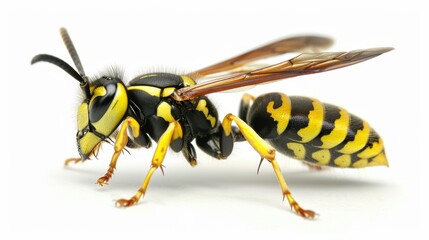 Wall Mural - A close-up image of a wasp perched on a white surface