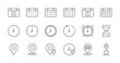 © Hendry - Time, date and address concept editable stroke outline icons set isolated on white background flat vector illustration. Pixel perfect. 64 x 64.