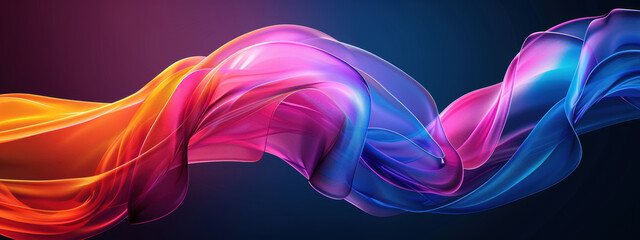 Abstract colorful wave design element flowing with smooth lines on gradient background, neon colors 