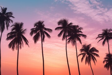 Wall Mural - Romantic Silhouettes Palm Trees Under a Pink Sky in Dreamy Composition.jpeg