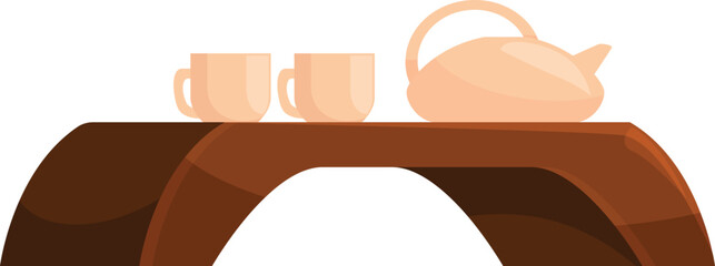 Poster - Traditional tea ceremony set standing on a wooden tabletop illustration