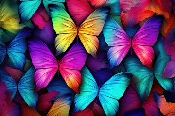 Poster - Colors of rainbow. Pattern of multicolored butterflies morpho  texture background.