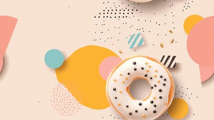 Modern colorful abstract background with a white donut and geometric shapes, creating a playful and vibrant scene.