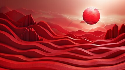 Poster - wavy red background, chinese new year festivities, striped compositions, circular shapes, 2d red pat