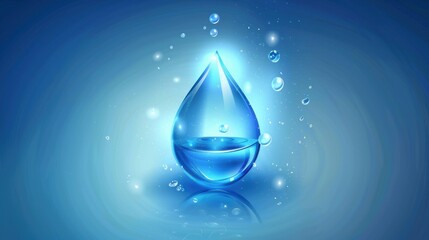 Wall Mural - A single water drop glowing against a blue background