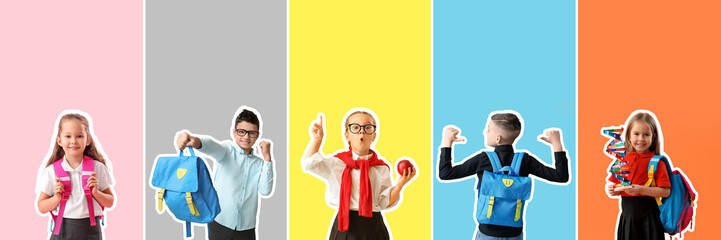 Poster - Set of little students on color background