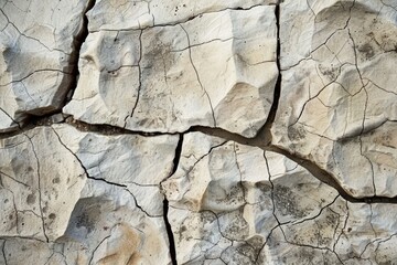 Wall Mural - Closeup of textured surface of rough rocky formation with cracks as abstract background