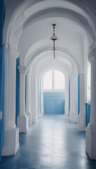 Wall Mural - A blue and white room with a blue archway and a white archway