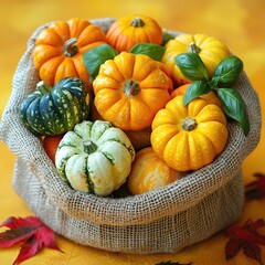 Wall Mural - Pumpkins and Gourds in a Burlap Sack