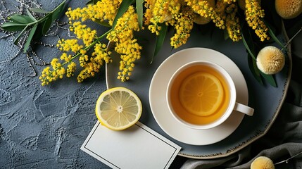 Wall Mural - Lemon Tea with Mimosa Flowers