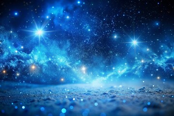 deep blue outer space scene with stars and snow.