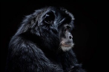 the beside view Siamang, left side view, isolated on black background