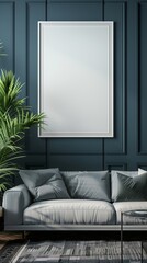 Wall Mural - Mockup poster frame close up in interior background, 3d render. Living wall 