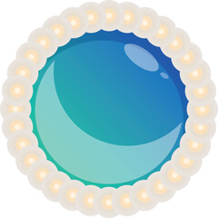 Poster - Round frame made of glowing pearls surrounding a shiny blue gemstone, isolated on white background