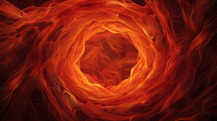 Poster - Vivid swirling flame pattern forming a captivating circular vortex, showcasing a dynamic fire texture with intense, vibrant orange and red hues.