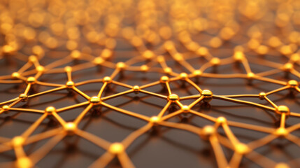 Poster - Close-up of a network structure with interconnected golden elements against a dark background, symbolizing connectivity and technology.