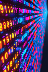 Aufkleber - Vibrant LED display with multicolored binary numbers, creating a futuristic digital interface, suitable for technology and data concept visuals.