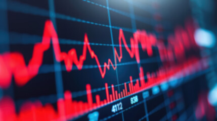 Poster - Close-up of a stock market chart with fluctuating red lines, illustrating financial trends and data analysis.