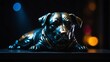 © SevenThreeSky - dog statue with colorful dramatic lighting on plain dark black background